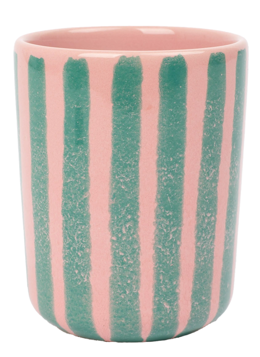 Rosa Tasse mit grünen Streifen; Zum Produkt gehen