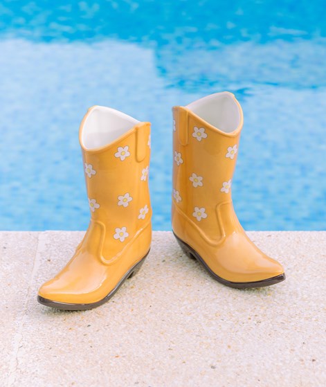 DOIY Rodeo Cowboy Boot Vase Gelb gemustert