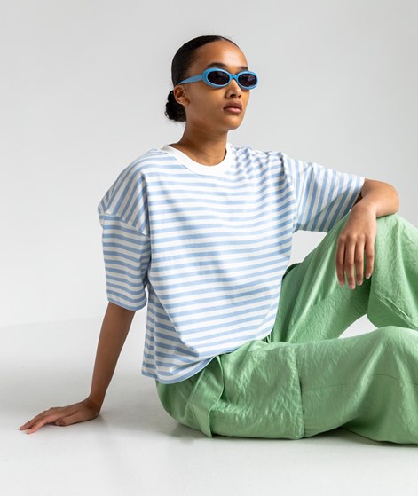 KAUF DICH GLÜCKLICH T-Shirt Weiß und Blau gestreift aus Bio-Baumwolle