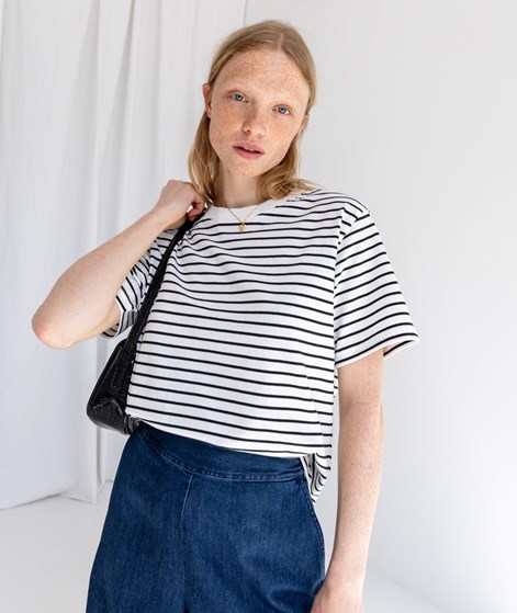 KAUF DICH GLÜCKLICH T-Shirt Weiß und Schwarz gestreift aus Bio-Baumwolle