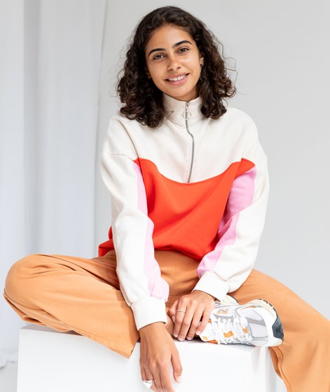 KAUF DICH GLÜCKLICH Zipper Sweater mehrfarbig Creme Rosa Rot