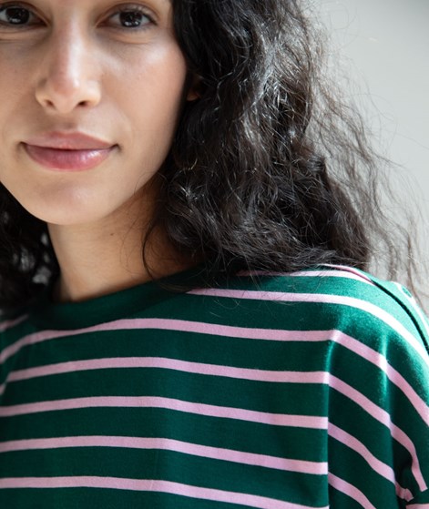 KAUF DICH GLÜCKLICH Longsleeve Dunkelgrün und Rosa gestreift aus Bio-Baumwolle