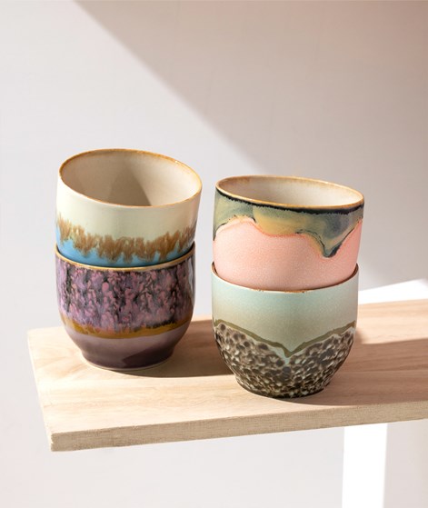 HKLIVING 70s Ceramics: Café Becher Lagoon (4er-Set) mehrfarbig