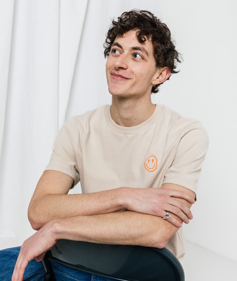 KAUF DICH GLÜCKLICH T-Shirt Smiley Orange Beige aus Bio-Baumwolle