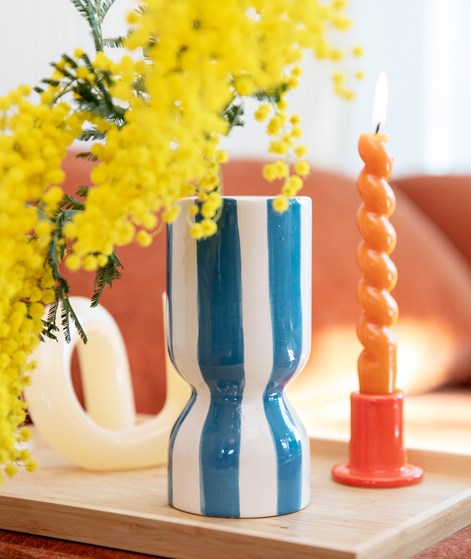 KAUF DICH GLÜCKLICH Vase (8x8x17cm) gestreift Blau