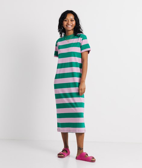 KAUF DICH GLÜCKLICH Kleid Rosa Grün gestreift aus Bio-Baumwolle
