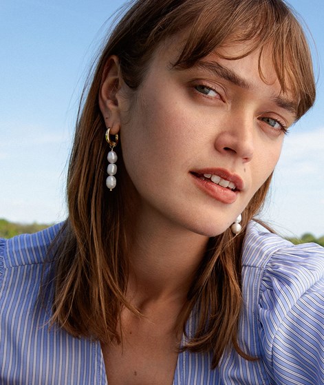 KAUF DICH GLÜCKLICH Weiße Perlenanhänger Ohrringe Gold