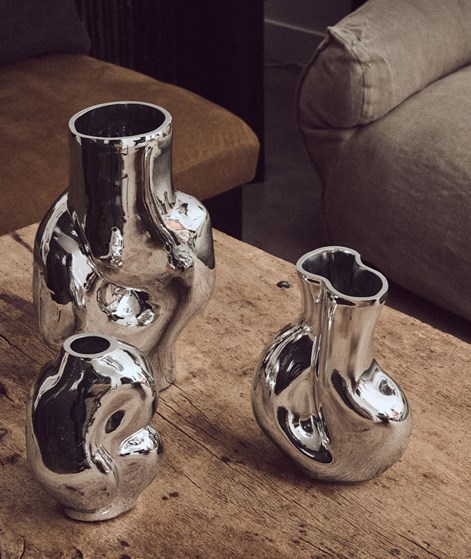 HKLIVING Gleam Glas Vase  Silber