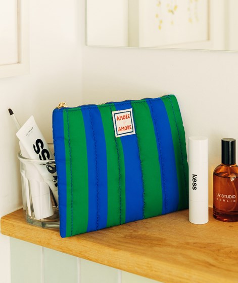 YUKU Kosmetiktasche Blau Grün gestreift