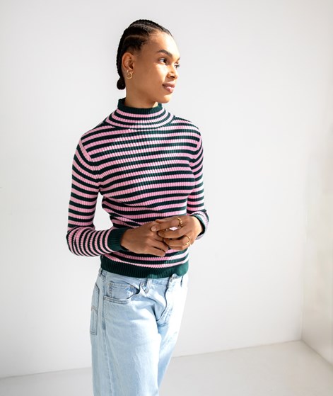 KAUF DICH GLÜCKLICH Pullover Rosa Dunkelgrün gestreift