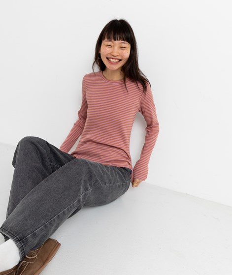 KAUF DICH GLÜCKLICH Longsleeve Rosa Orange gestreift aus Bio-Baumwolle