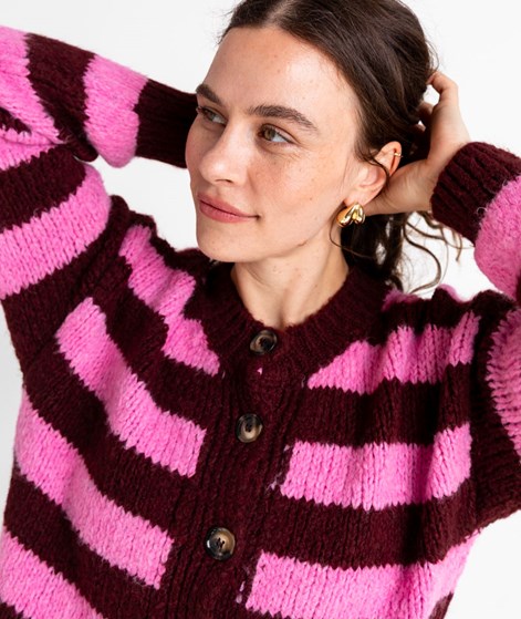 KAUF DICH GLÜCKLICH Cardigan Bordeaux Pink gestreift
