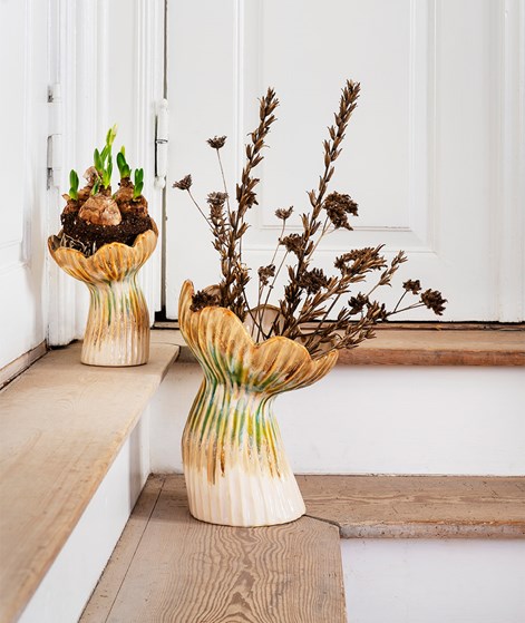 MADAM STOLTZ Steingut Vase (14x20,5cm) Beige