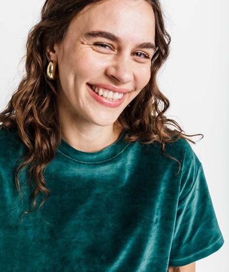 KAUF DICH GLÜCKLICH Samt T-Shirt Dunkelgrün