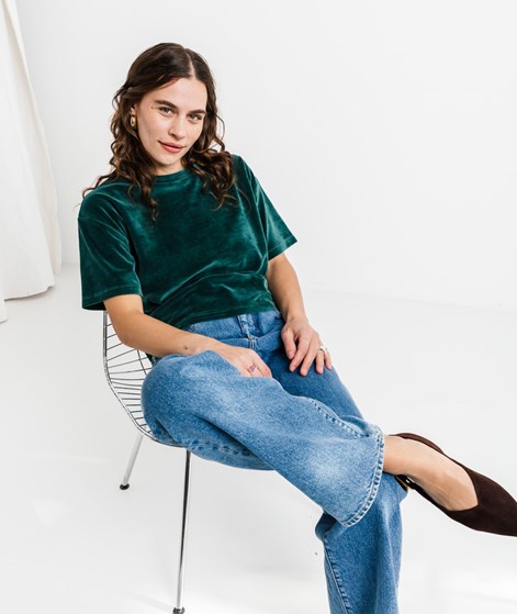 KAUF DICH GLÜCKLICH Samt T-Shirt Dunkelgrün