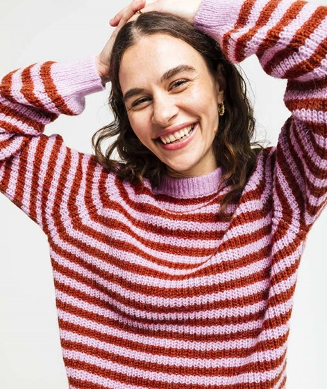 KAUF DICH GLÜCKLICH Pullover Rosa Bordeaux Streifen