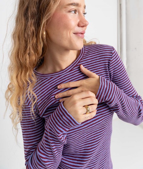 KAUF DICH GLÜCKLICH Longsleeve Blau Beere gestreift aus Bio-Baumwolle