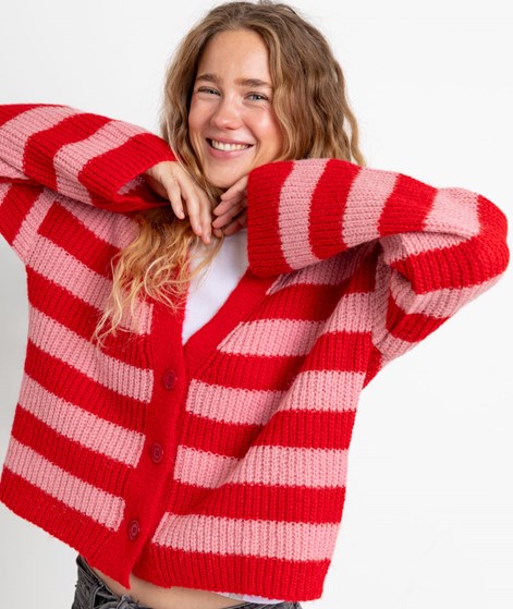 KAUF DICH GLÜCKLICH Cardigan gestreift Rosa Rot