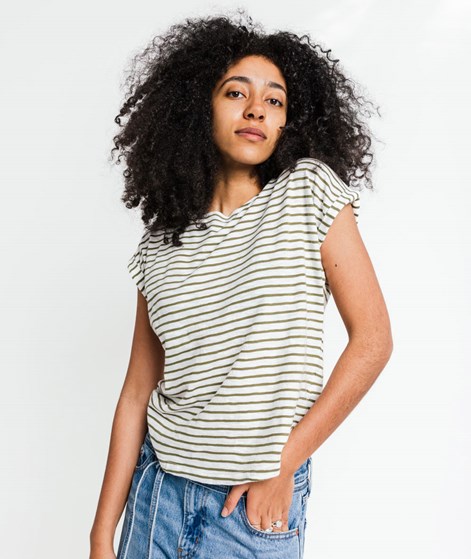 KAUF DICH GLÜCKLICH T-Shirt Creme und Olivgrün gestreift