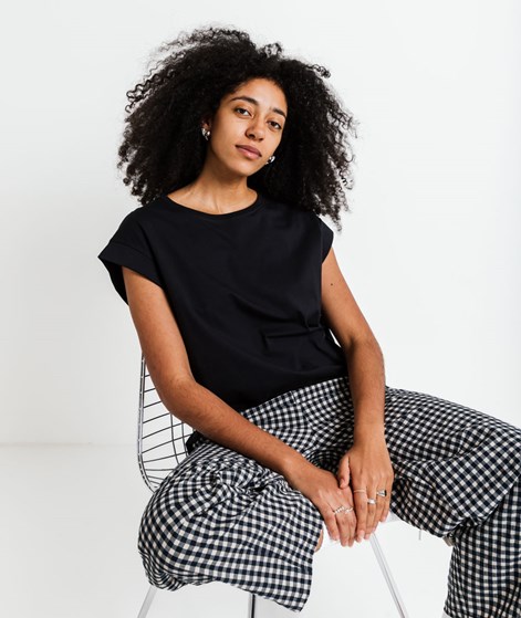 KAUF DICH GLÜCKLICH T-Shirt mit gekrempelten Ärmeln Schwarz aus Bio-Baumwolle