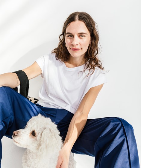 KAUF DICH GLÜCKLICH T-Shirt mit gekrempelten Ärmeln Weiß aus Bio-Baumwolle